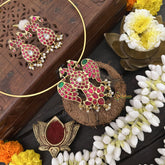 Vriksham Pendant Dual Peacock Kudan Jadau Hasli Choker-Red Green-J3316